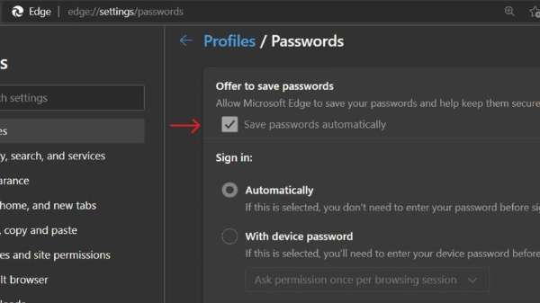 Edge Canary Automatic Password Feature